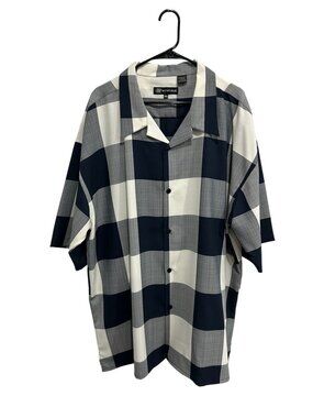 Montique 3XL Mens Navy Gray Checkered Button Up Short Sleeve Shirt Retro Hip Hop